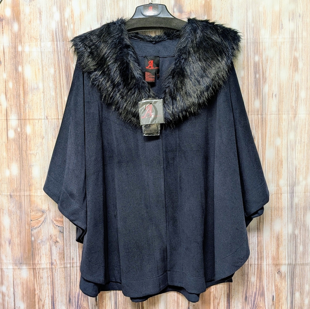 ADRIENNE LANDAU Midnight Blue Faux Fur Cape